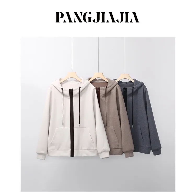 【胖佳佳】复古撞色 加绒加厚连帽卫衣外套冬季新款女H625Z19204