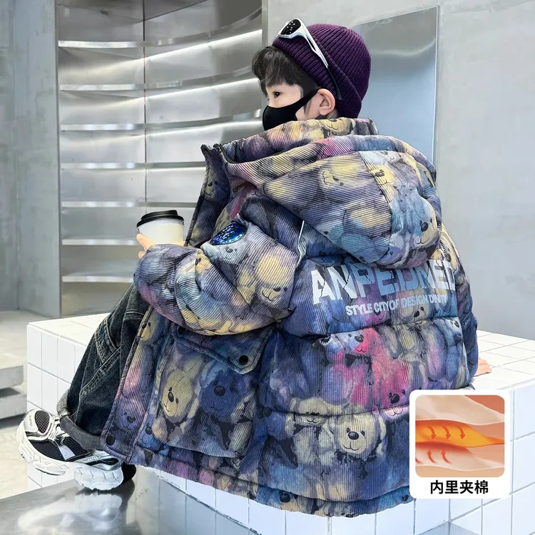 男童冬装棉服夹棉加厚2025新款大童冬季洋气棉袄儿童短款棉衣外套