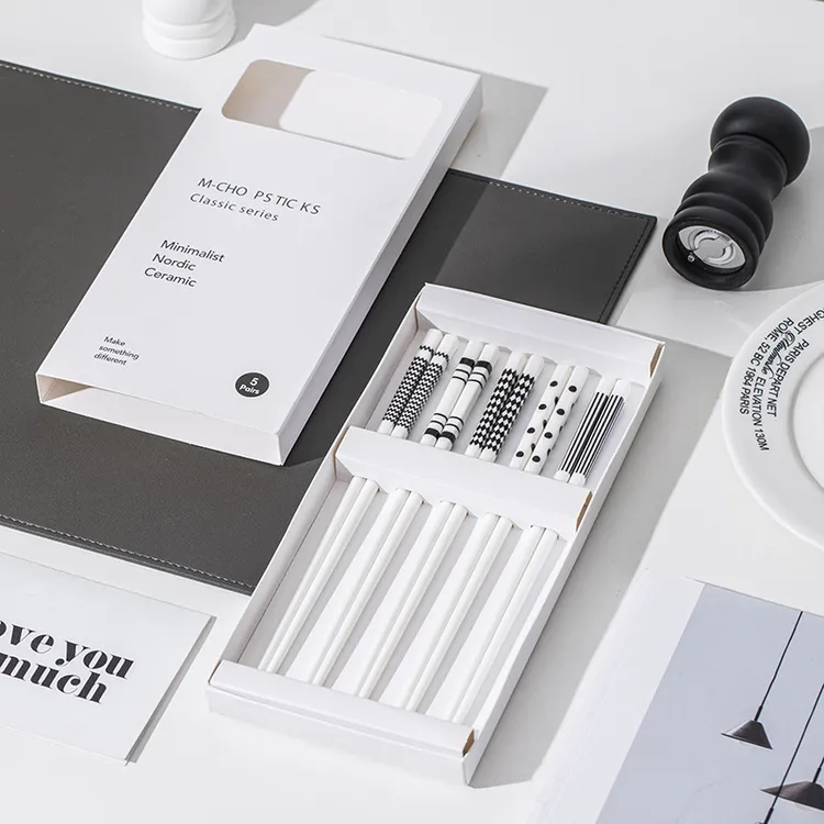 法式赫本风筷子ins时尚黑白配色高颜值陶瓷筷子家用套装礼品