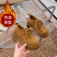 爆款勃肯鞋女系带单鞋2025新款秋季百搭厚底增高复古豆豆鞋乐福鞋