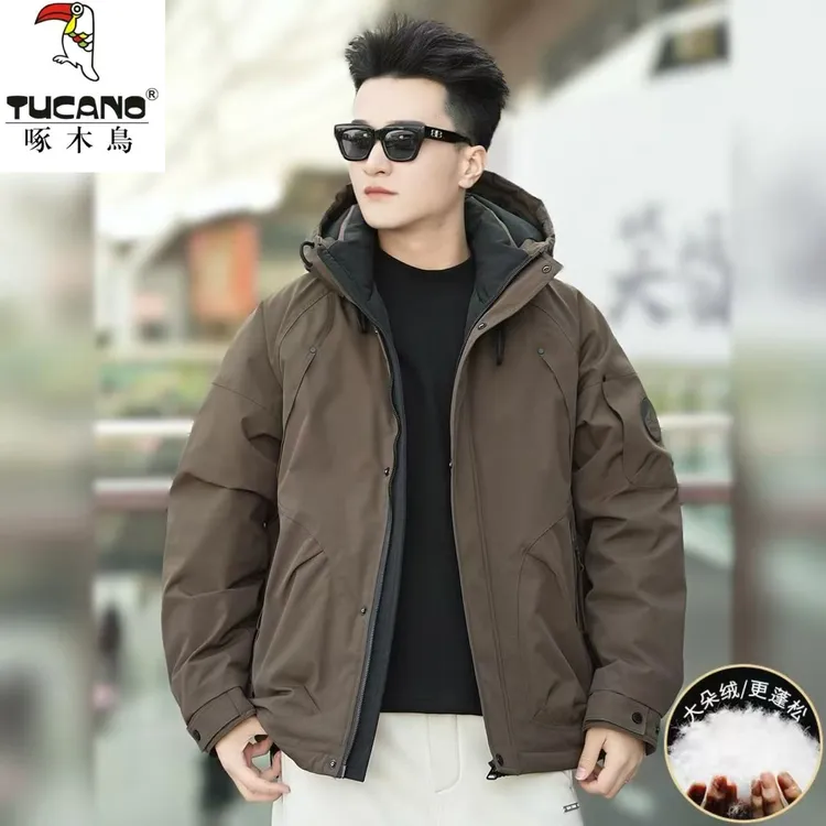 TUCANO/啄木鳥【羽绒服】冬季男户外工装撞色连帽派克白鸭绒羽绒服
