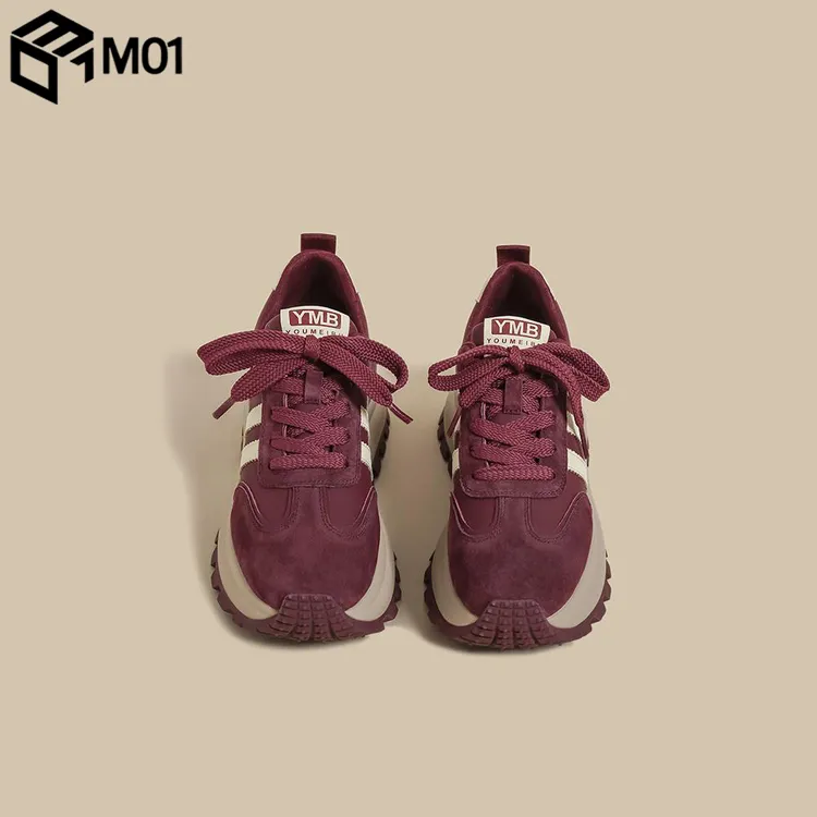 M01厚底阿甘鞋女2025春秋季新款加绒红色增高休闲德训运动老爹鞋