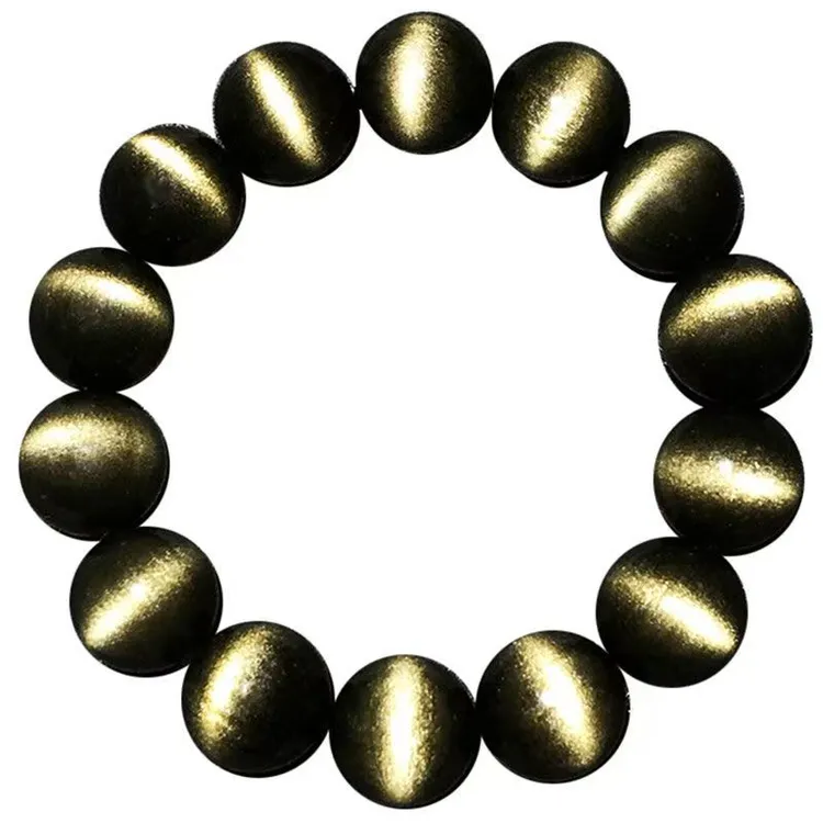 天然黑曜石金曜石猫眼银曜石猫眼单圈手串高档黑曜石猫眼石手串