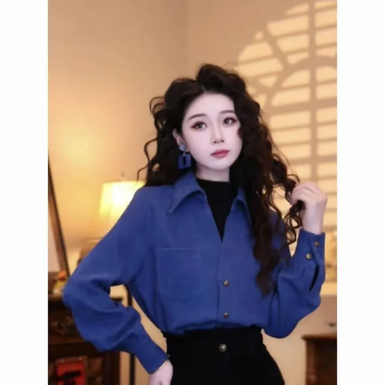 港味复古气质设计感假两件长袖上衣