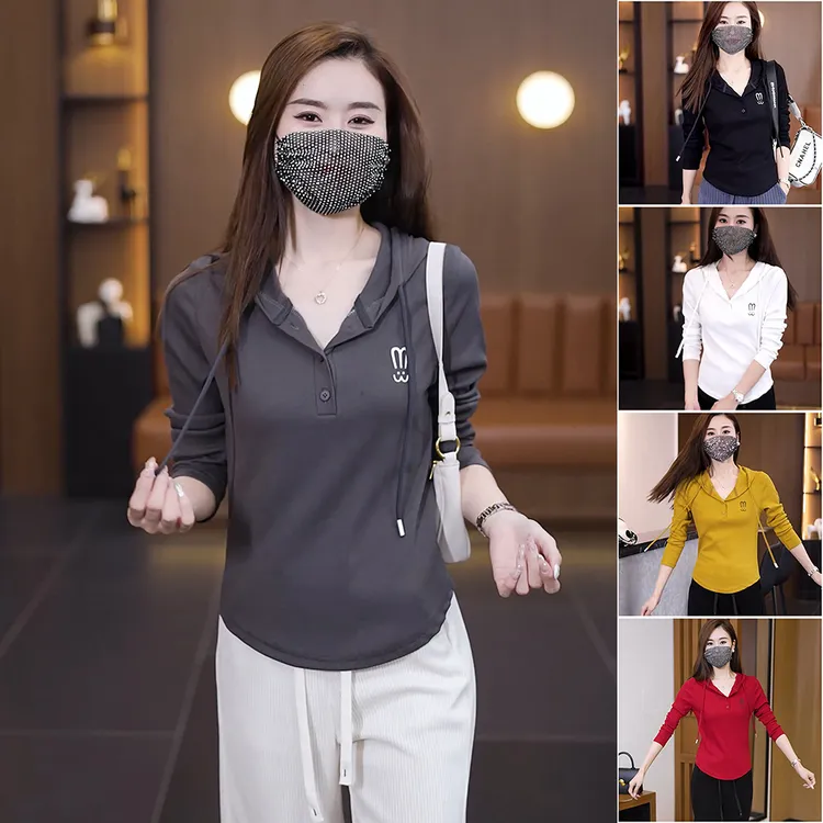 上衣棉服卫衣秋冬女款T恤新款兔子刺绣长袖连帽时尚洋气百搭女装