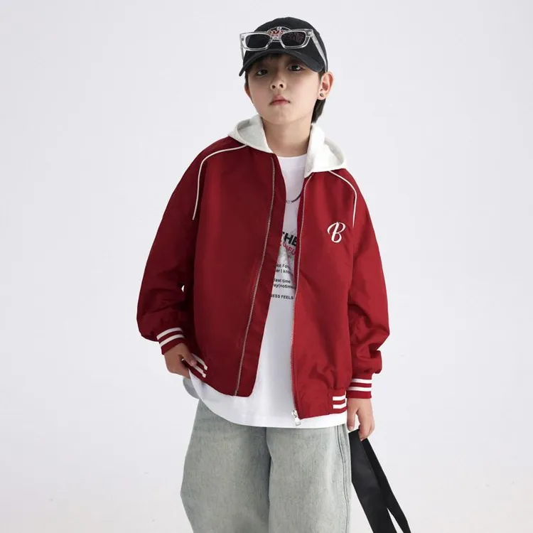 男童春装可拆卸连帽棒球服外套2025新款儿童衣服大童炸街运动夹