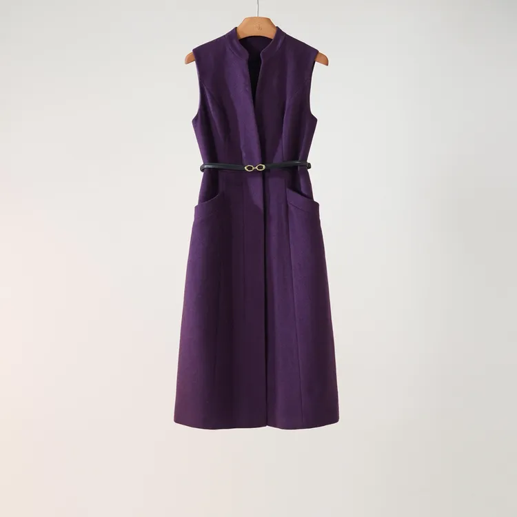 西子/【紫荆花】100羊毛呢百搭保暖无袖A字连衣裙/CQHY051