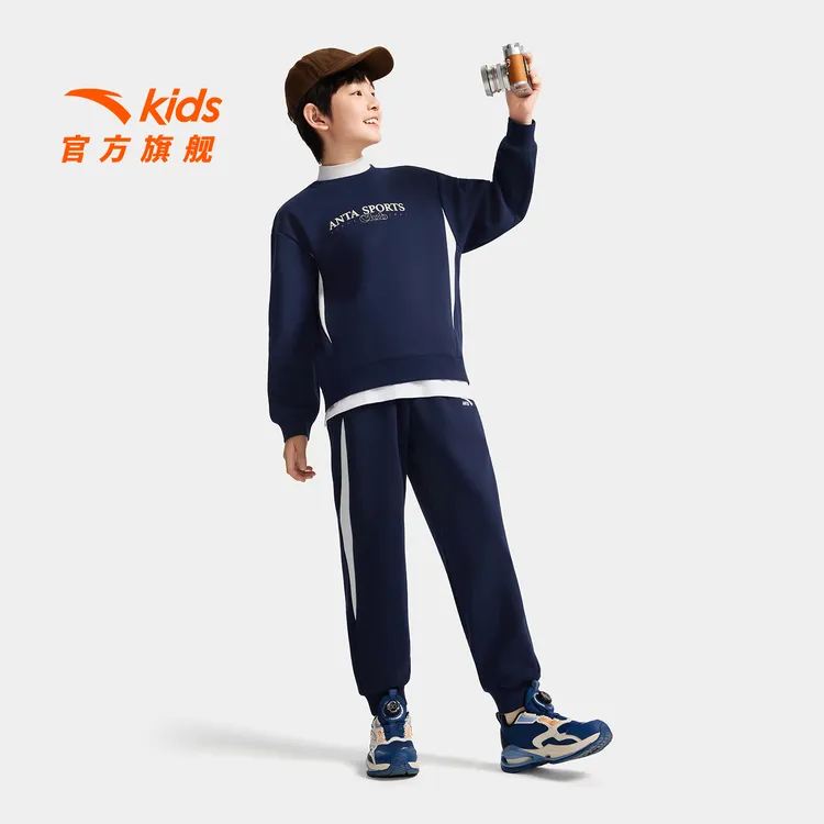 安踏儿童装男童针织运动套2025冬款两件套保暖青少年卫衣卫裤时尚