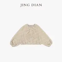 【JING DIAN】米杏色圆领落肩灯笼袖平替外套