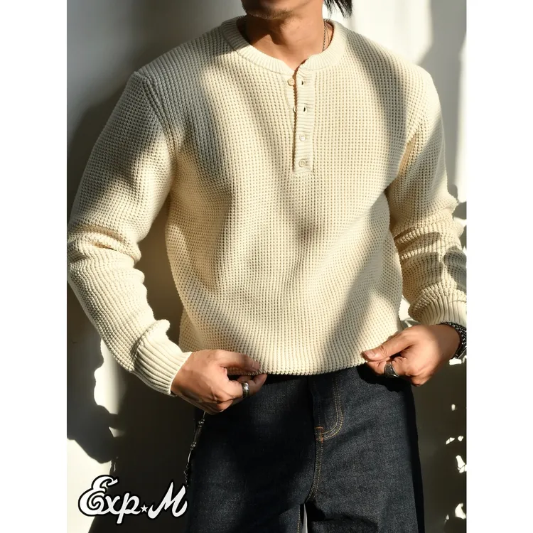 柴米亨利领针织衫男商务休闲纯棉短款毛衣美式复古打底衫毛线衣