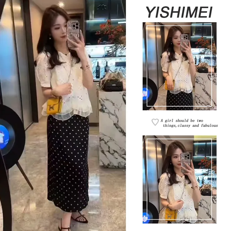 夏季时尚系穿搭女2025新款韩版时尚百搭上衣高腰波点半身裙两件套