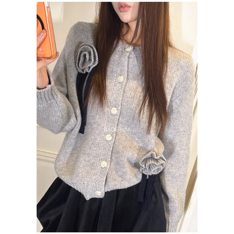 33-【小香毛衣】宝儿家含幂BV113125410时髦洋气纯羊毛圆领开衫上衣