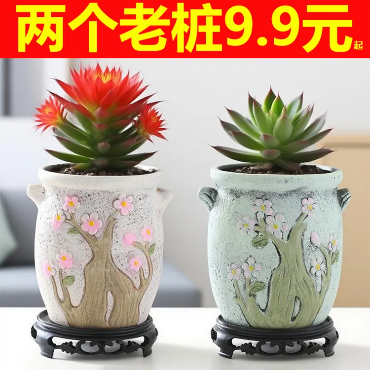 清仓捡漏大口径老桩粗陶透气花盆家用多肉绿植专用大号养花盆景盆