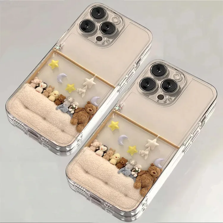 可爱床头小熊玩偶适用iPhone16苹果15手机壳14promax透明13太空壳