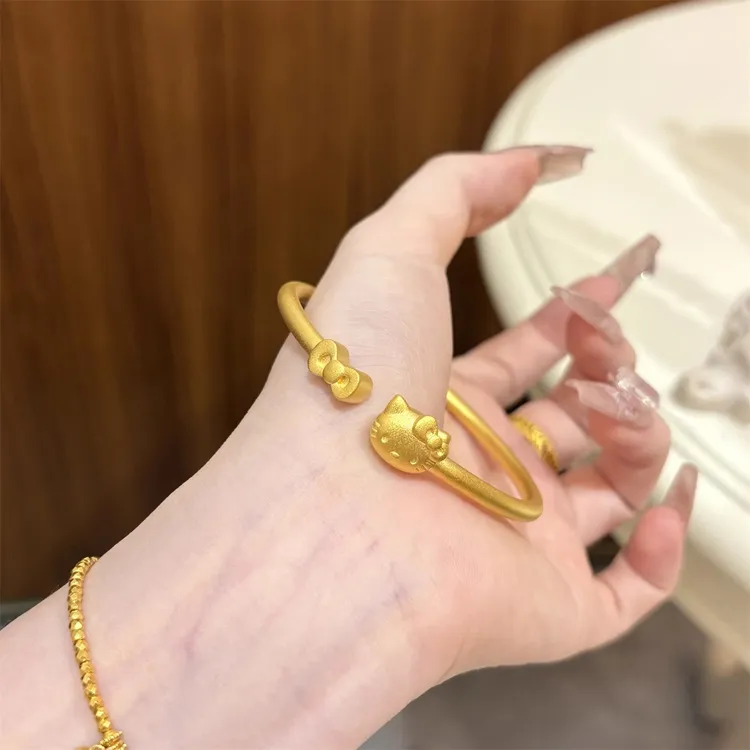 铜合金手镯 甜美kitty猫爆款可爱金色手镯女卡通萌趣百搭气质手环