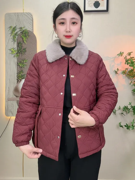 冬季加绒加厚气质妈妈装毛毛领翻领中老年女装棉衣喜婆婆保暖外套