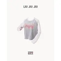 LIUJIUJIU 韩系复古撞色卡通印花设计师款长袖圆领减龄T恤SY4836L