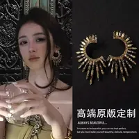 铜合金耳饰 欧美夸张太阳花锆石耳环小众设计高级感气质轻奢耳饰