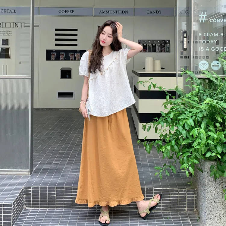 氛围感套装裙女2025夏季新款海边度假风贝壳花边短袖半身裙两件套