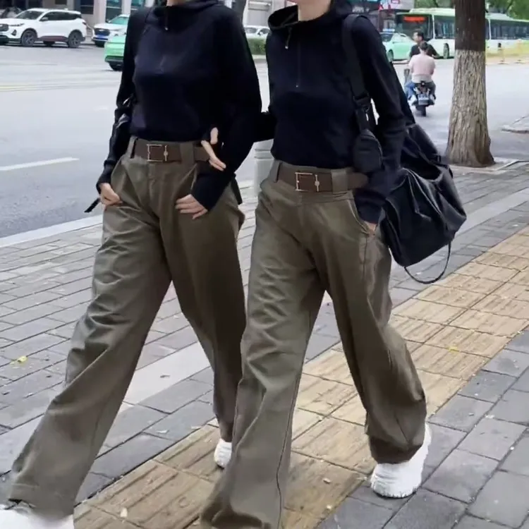 新款时尚连帽上衣高腰百搭显瘦工装裤女装