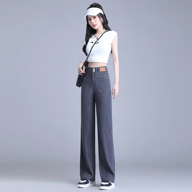 韩系爆款牛仔阔腿裤女夏2025新款高腰显瘦宽松休闲九分直筒裤
