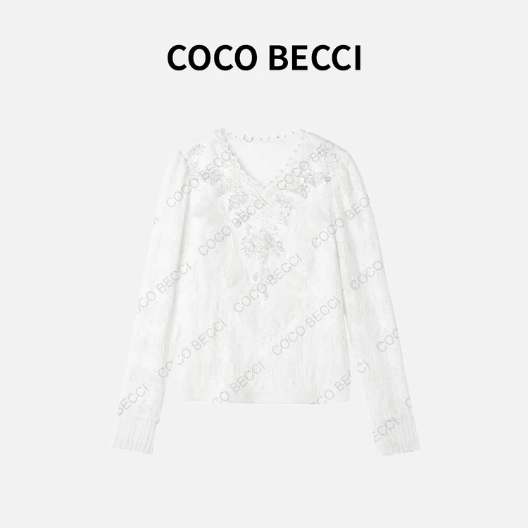 COCO BECCI【花海约定】浪漫钉珠蕾丝上衣YT24JA11J073
