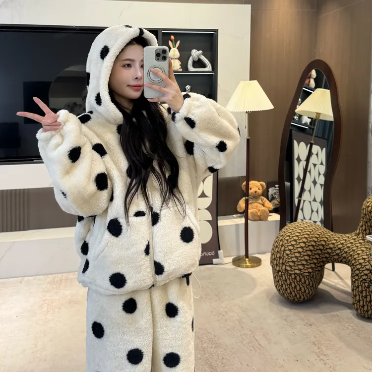 宿慕SUMU 冬季新款加厚保暖波点居家服套装10-31舒适睡衣套装9035