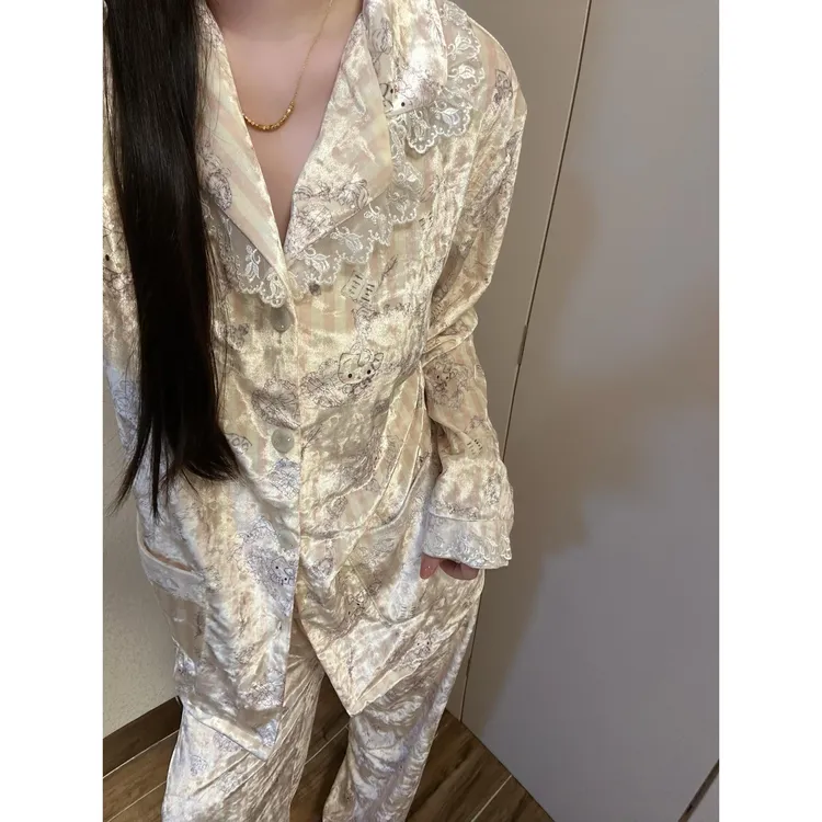 甜美可爱kitty猫蕾丝花边睡衣女春秋季新款长袖长裤家居服套装
