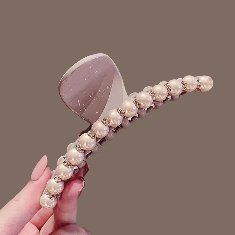 优雅甜美粉色珍珠高级感抓夹女后脑勺鲨鱼夹亚克力大号发夹女发抓