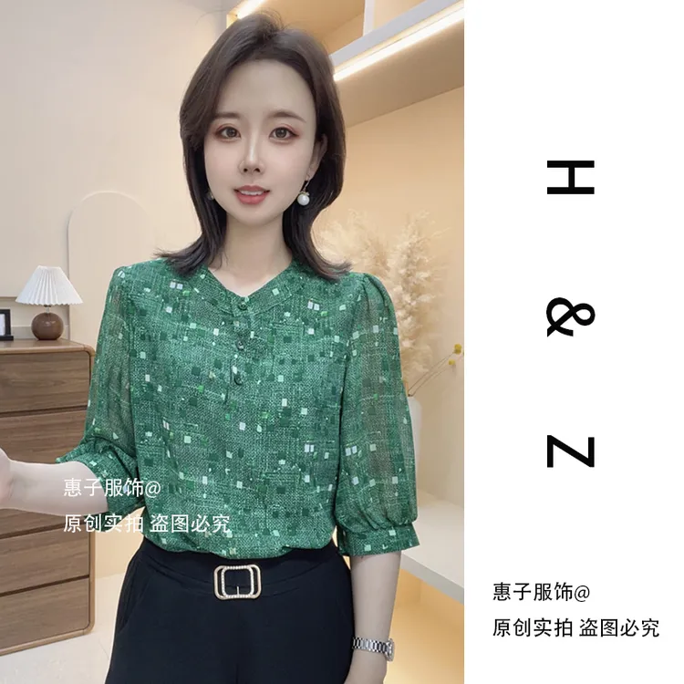 【惠子服饰】2025夏季新款时尚百搭五分袖休闲气质显瘦透气衬衫