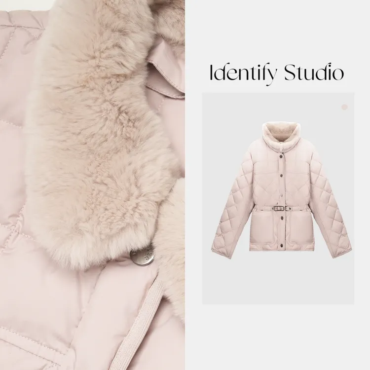 IDENTIFY冬季毛领拼接排扣腰带收腰设计羽绒外套25AWSS1206007