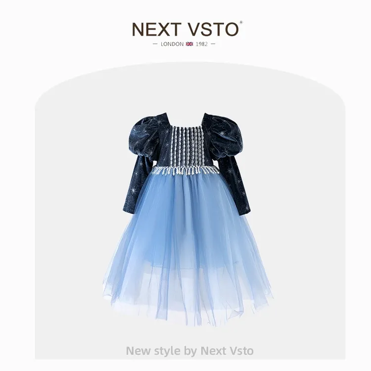 英国NEXT VSTO女童爱莎公主裙春秋冰雪奇缘女宝宝丝绒礼服连衣裙