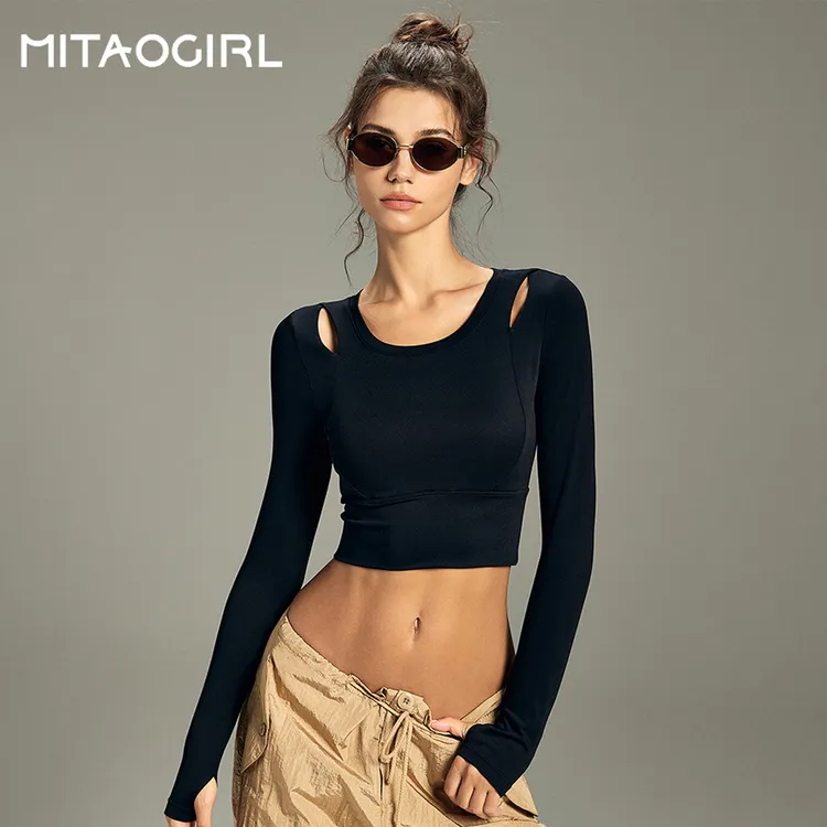 MITAOGIRL瑜伽服女秋季款带胸垫运动上衣紧身显瘦长袖跑步普拉提