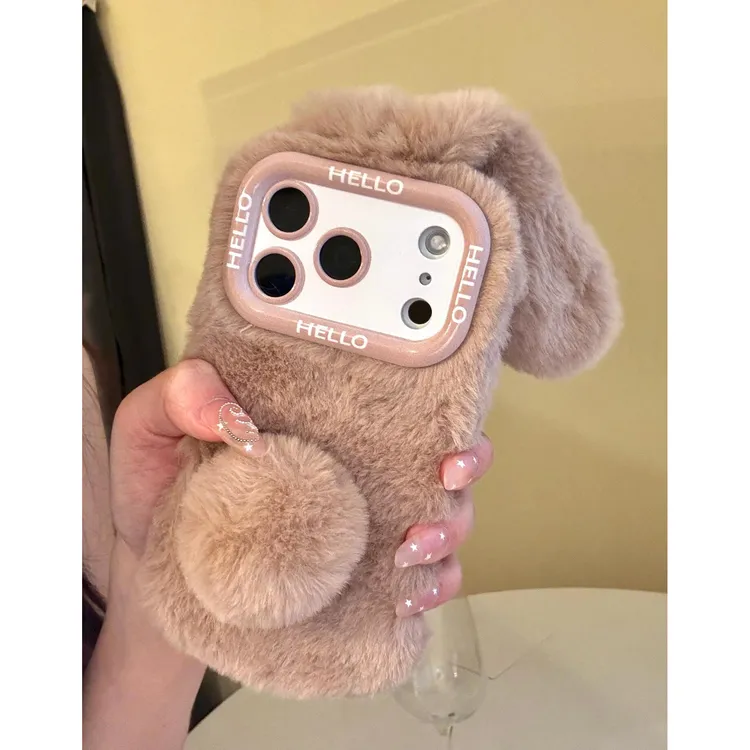 秋冬ins风毛茸茸兔耳适用iphone17promax苹果16P毛绒手机壳15女14