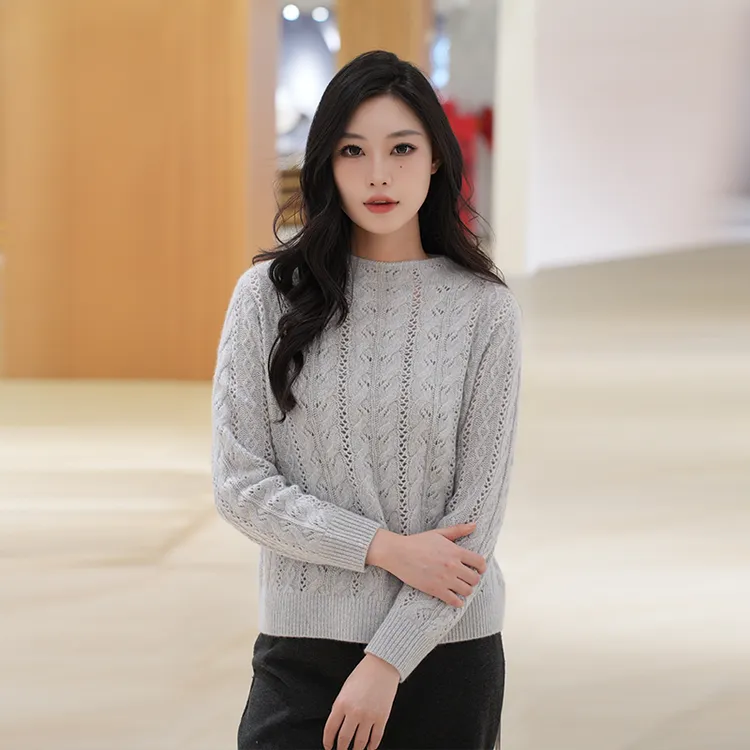 GTS新疆天山女镂空羊绒衫miu系羊绒短款宽松针织提花女士