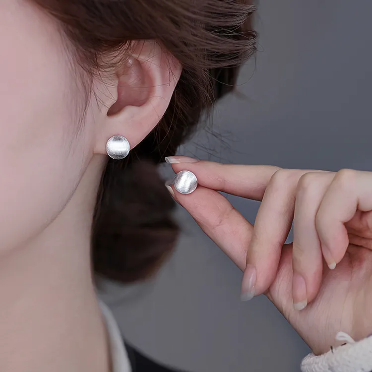 足银耳饰 999纯银拉丝圆球耳钉女2025新款爆款耳环耳饰法式耳饰