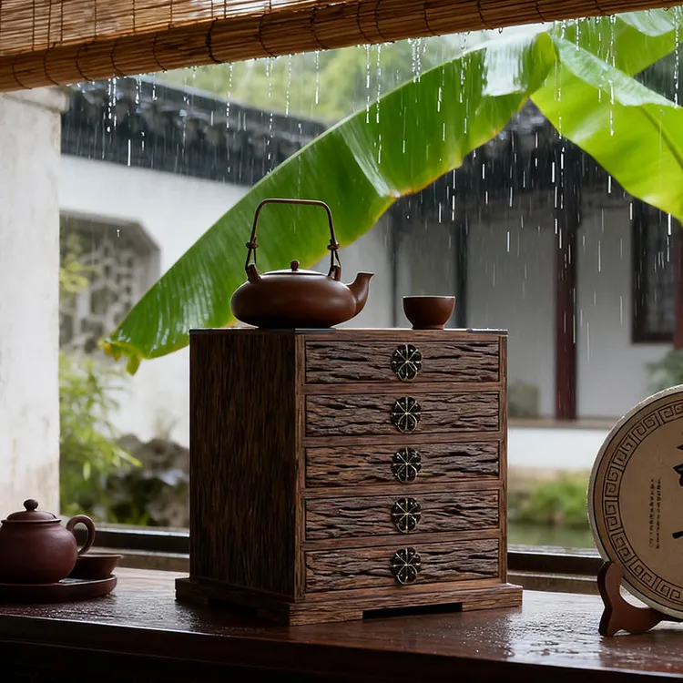 普洱茶盒多层抽屉式实木古典风茶盘茶架通用收纳叶饼具复古风格包