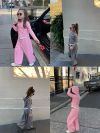 Enya小蘑菇 秋冬新款两色唯美高街假两件阔腿超软亲肤加绒套装