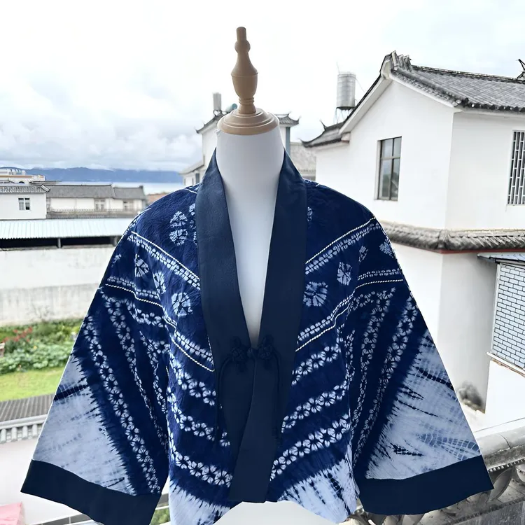 大理秋冬季手工古法扎染扎花外套