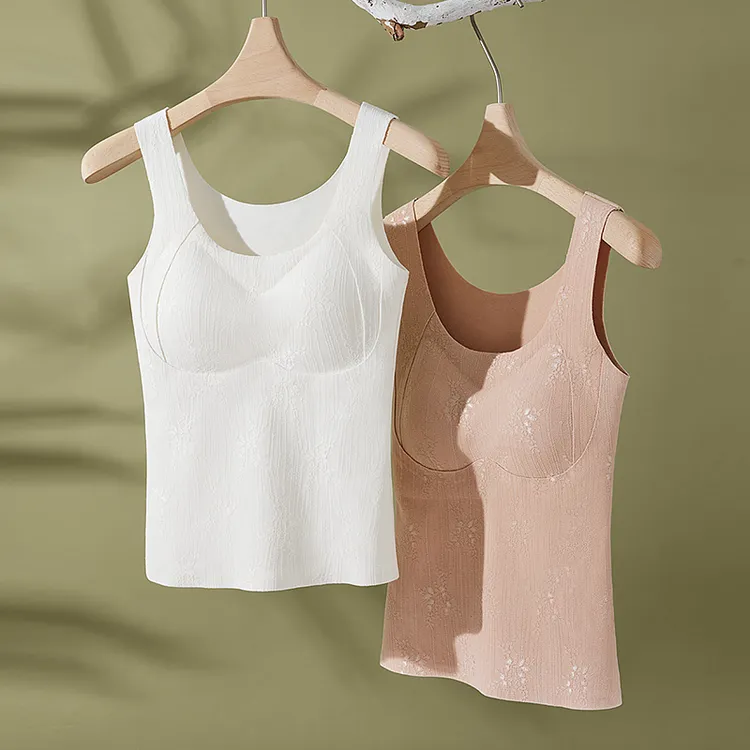 冬季保暖背心女双面加绒加厚无痕内搭舒适蕾丝打底带胸垫一体式