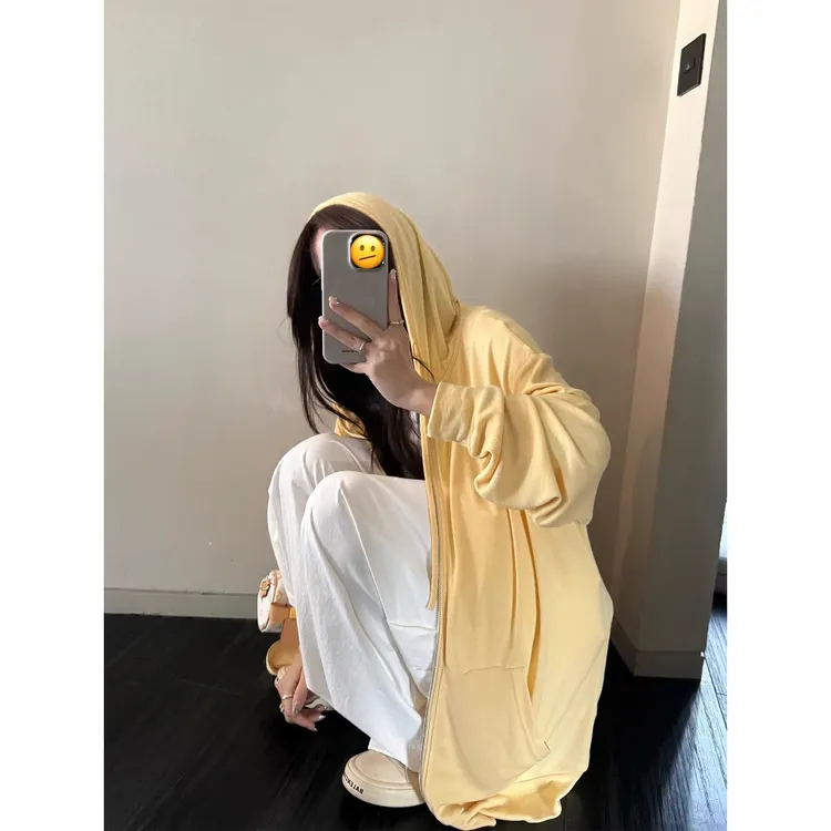 熬夜少女 66%天丝凉感薄款宽松连帽拉链防晒卫衣女夏季韩系气质