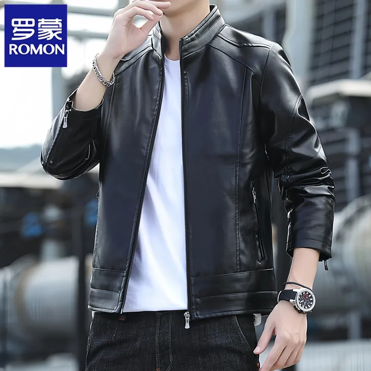 罗蒙秋冬季皮衣男士新款立领机车服休闲百搭保暖夹克上衣外套潮流