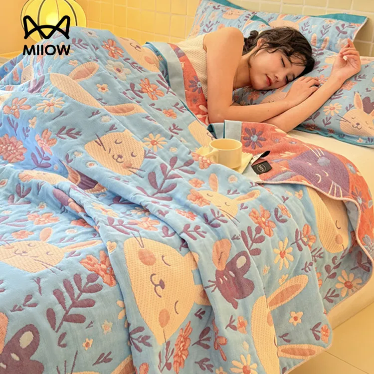 三层纱布毛毯空调小被子办公室盖腿午睡沙发毯子盖毯毛巾被三件套