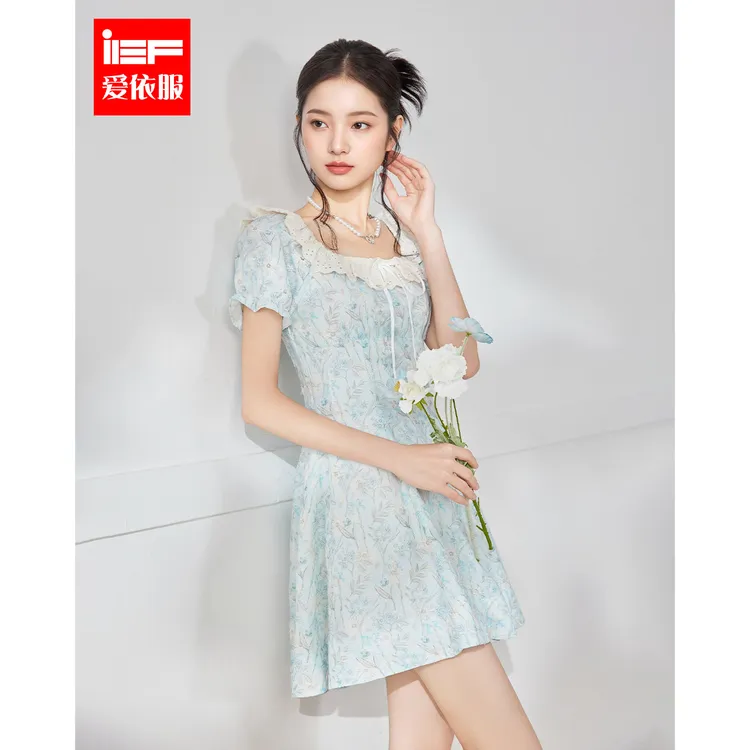 IEF/爱依服2025夏季新款法式温柔小女人气质碎花显瘦设计感连衣裙