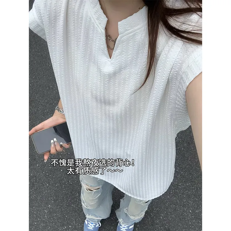 cleanfit无袖背心男款夏季潮牌v领肌理感美式高街个性纯色运动t恤