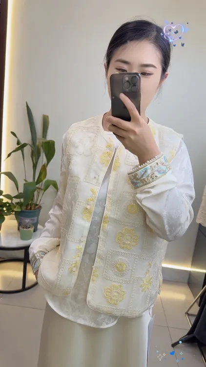夏季刺绣马甲短款蕾丝中式时尚无袖提花