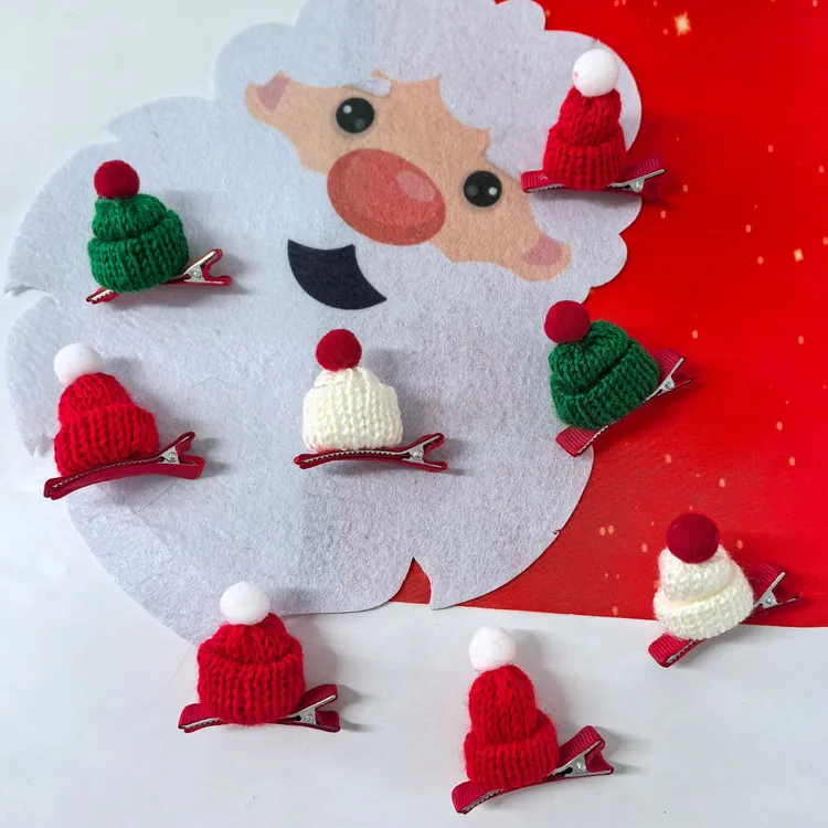 圣诞节手工毛线迷你小帽子围巾发夹头饰饰品diy