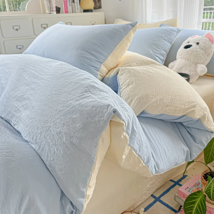 超柔水洗棉床上四件套2024新款被套罩床单床笠宿舍三件套四季通用