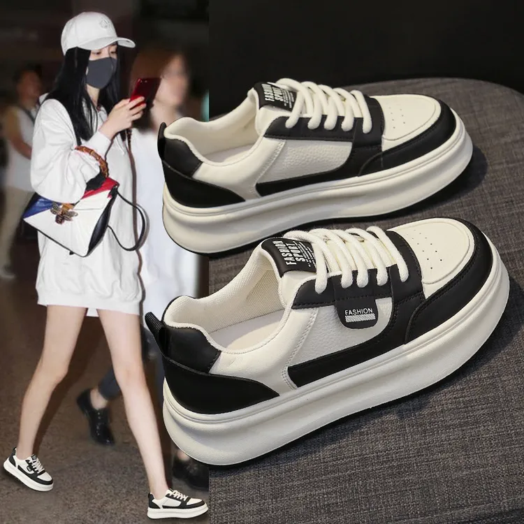 秋季新款休闲松糕洋气时尚百搭白鞋厚底鞋子女款爆款2025新款