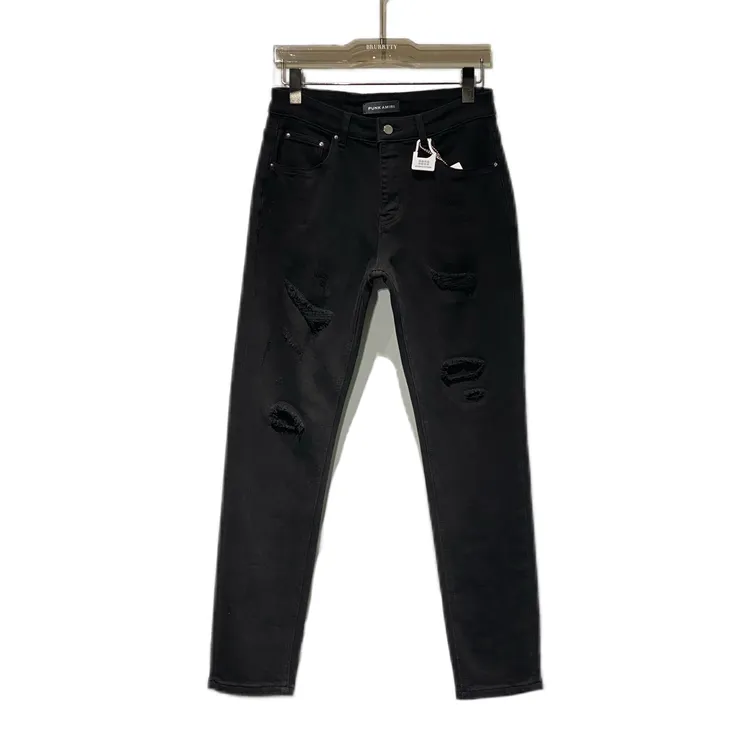 【奢潮定制】PUNKAMIRI  8509冬季破洞贴布修身黑色男士百搭牛仔裤